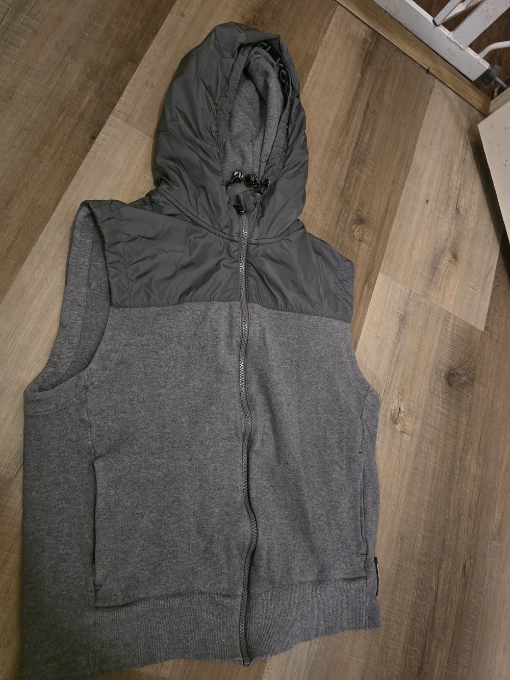 Michael Kors Grey Hooded Knit & Nylon Sleeveless Vest